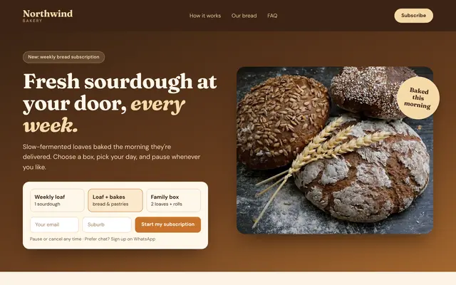 Example homepage design for Northwind Bakery (concept)