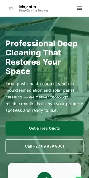 Majestic Deep Cleaning Services website on mobile