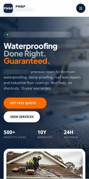 Precision Waterproofing & Projects website on mobile